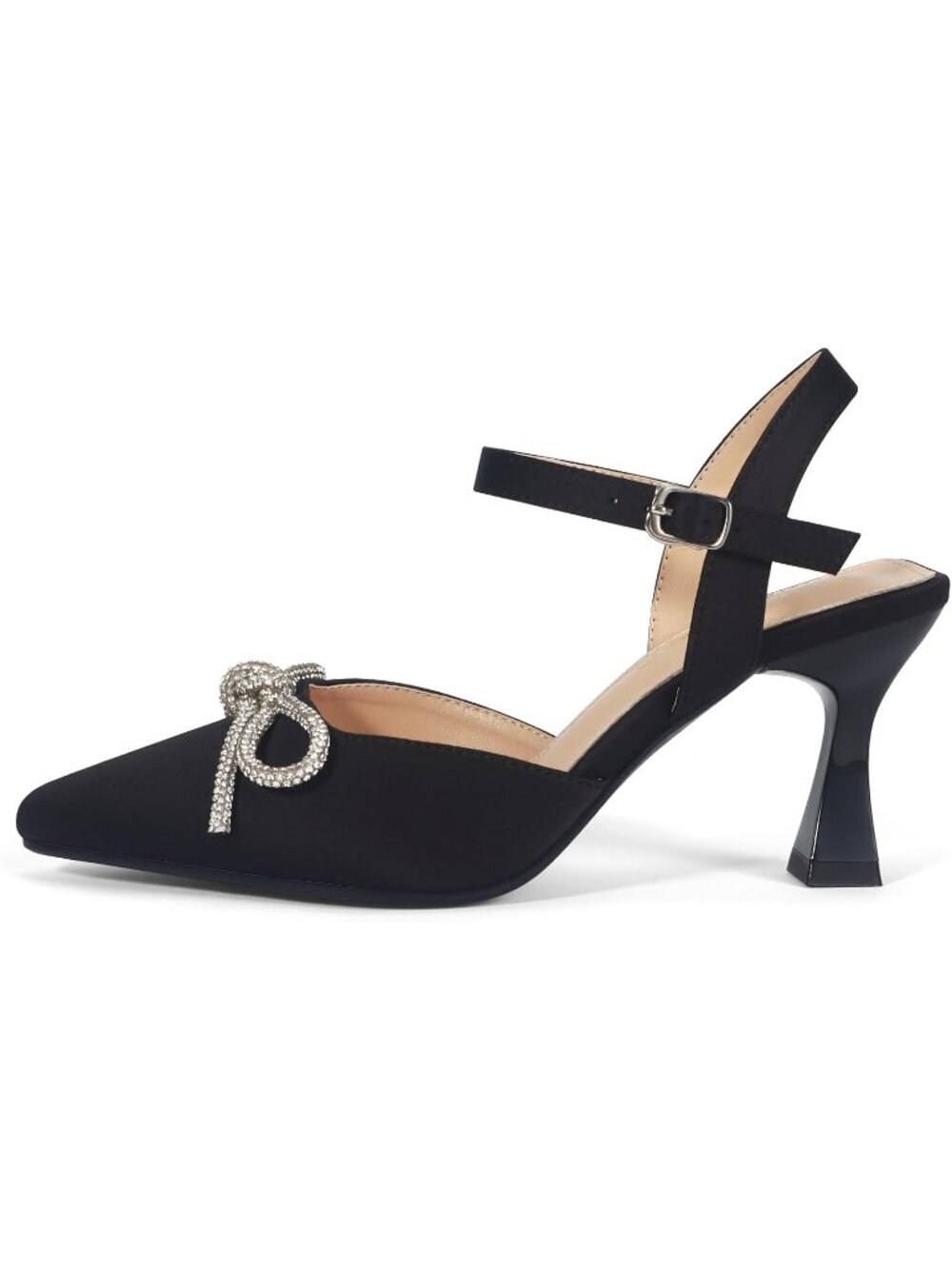 Women's Black Stiletto Pumps Shoes Pointed Toe Ankle Strap High Heel Dress Shoes - Picture 3 of 7